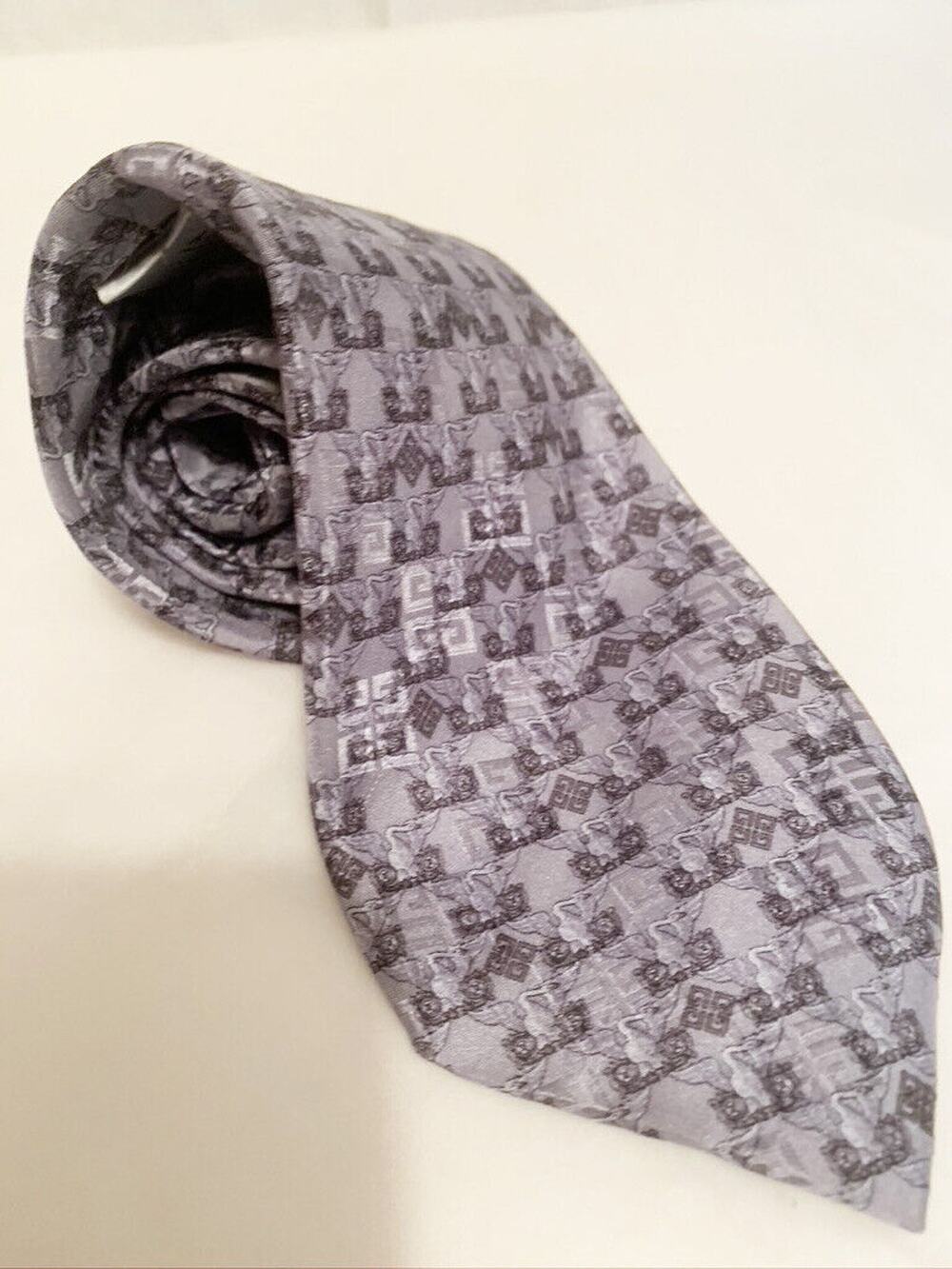 Givenchy 100% Silk tie Blue/Gray and black Pattern Swan